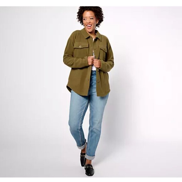 Anybody Sweater Shacket ~ XL Lounge Polar Fleece Button Front Black A553804 - Picture 3 of 8